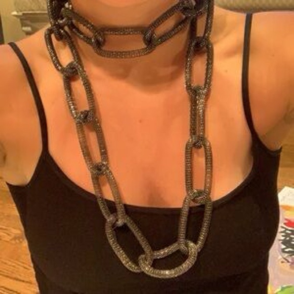 Lisa Freede Gunmetal Mesh Large Loop Chain Necklace Long Statement 24”